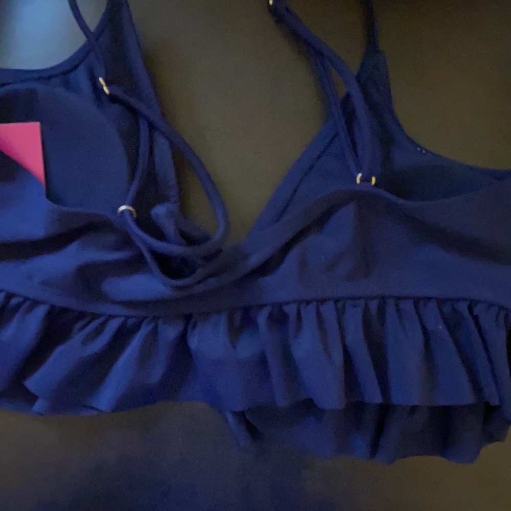 BNWT navy swimwear tie-front flounce triangle JR L - Picture 3 of 5